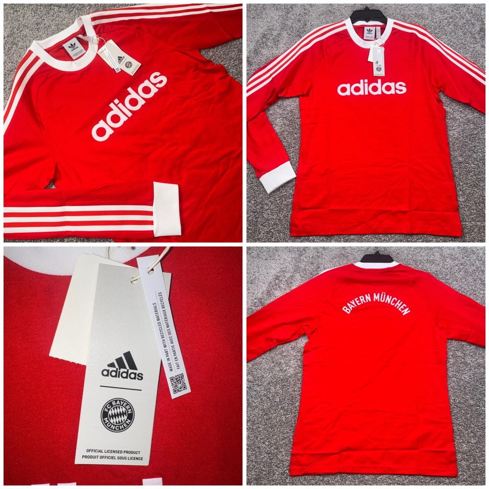 Bayern Munich Adidas Soccer Jersey Mens Energy Drop 70s Long Sleeve Red Sz M NEW